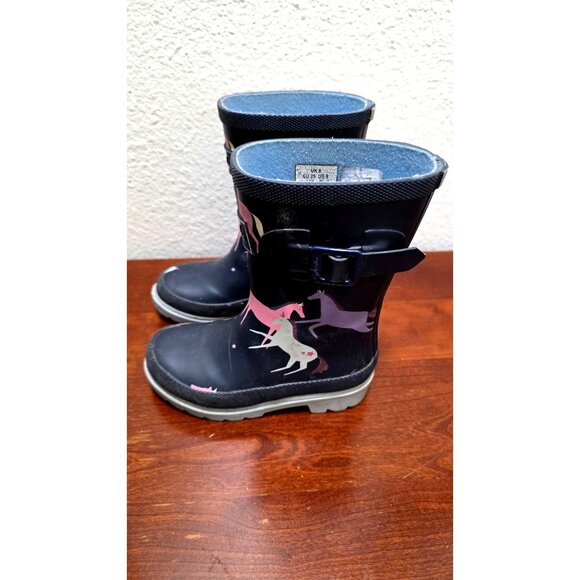 Joules Kids Navy Rain Boots With Pink Unicorn Print & Buckle Detail Size 9 - Picture 3 of 10